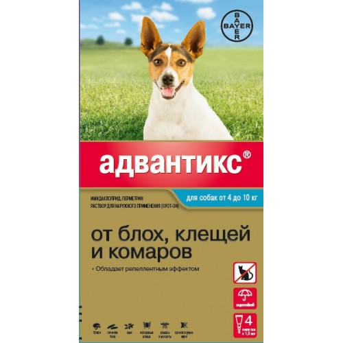 Адвантикс 100 для собак весом от 4 до 10 кг, уп. 4 пипетки
