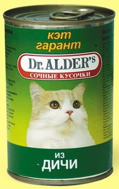 Dr. ALDER`S Кэт Гарант консервы для кошек Сочные кусочки в соусе Дичь 415 гр